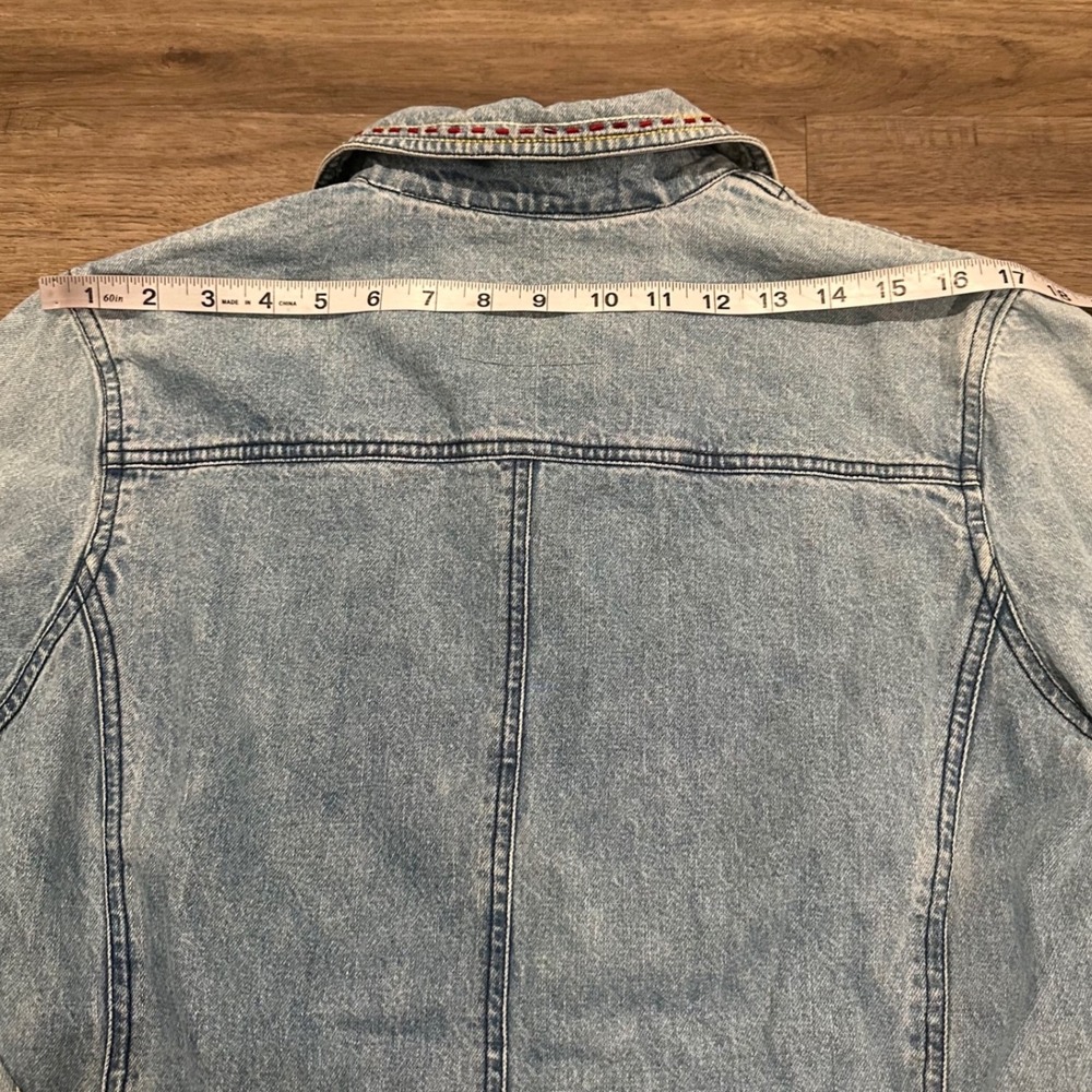 Vintage Bernardo Denim Jacket Womens Medium Blue Floral Embroidered Button Up - Picture 10 of 10